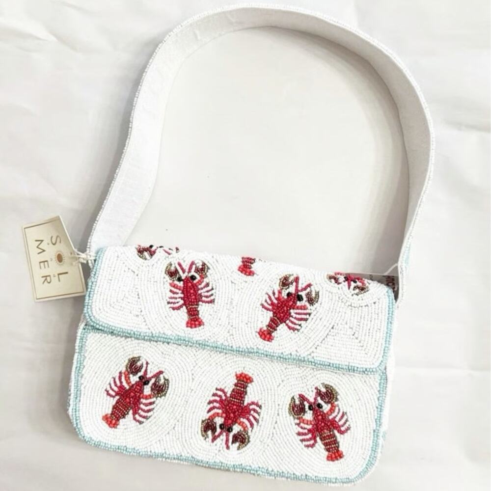 Sol Mer White and Red Beaded Shoulder Bag
